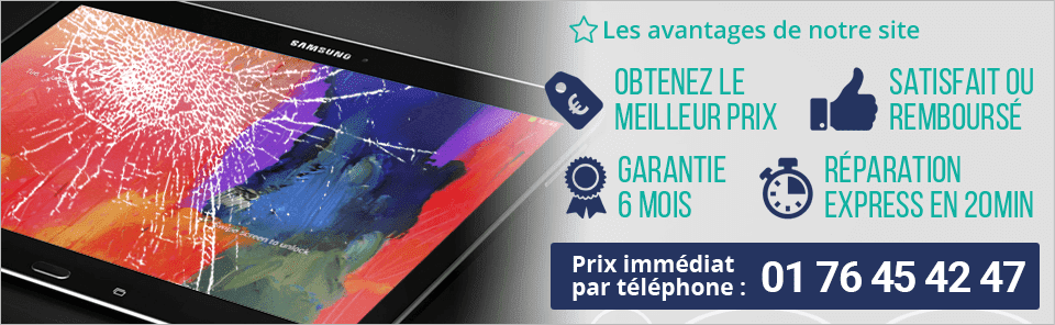 Réparation écran tablette Samsung tous modèles sur Paris. Obtenez le meilleur prix pour votre réparation d'écran de tablette Samsung. Tarif immédiat par téléphone au 01 76 45 42 47.