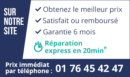 Réparation écran iPhone tous modèles sur Paris. Obtenez le meilleur prix pour votre réparation d'écran d'iPhone. Tarif immédiat par téléphone au 01 76 45 42 47.